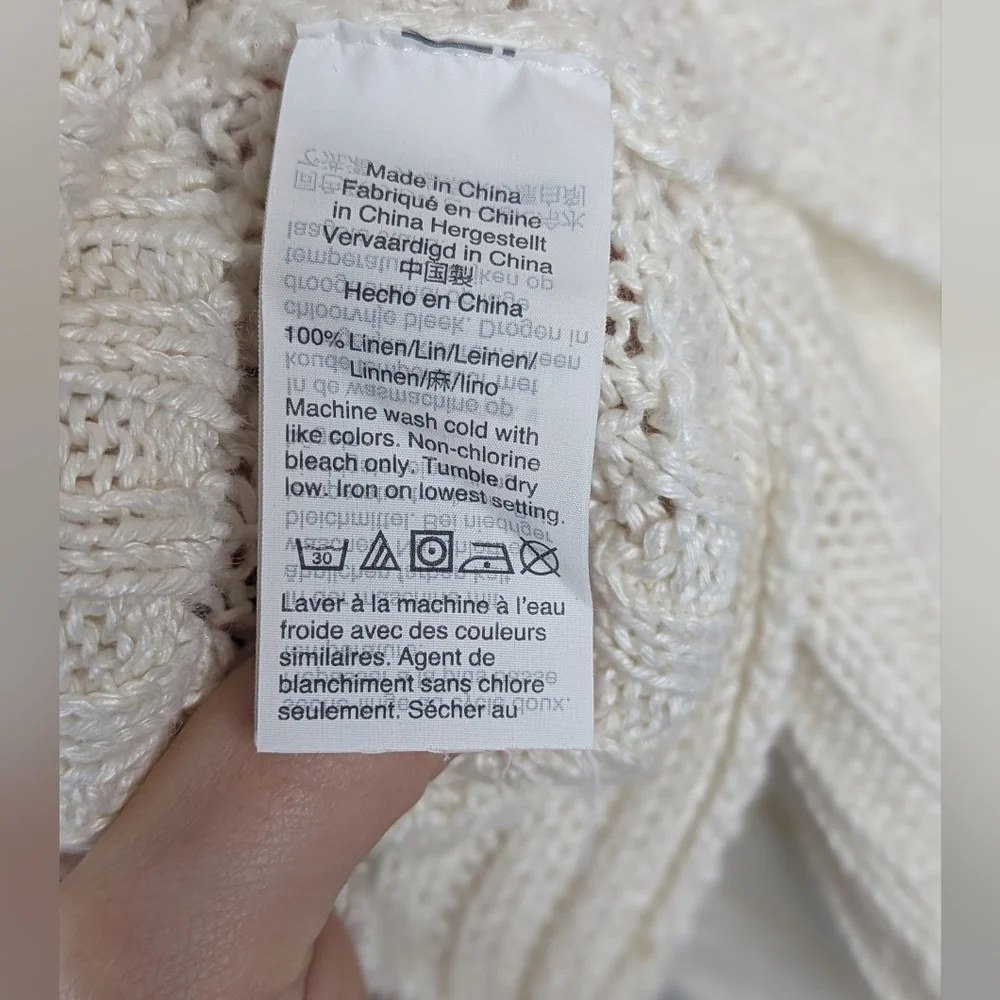 JCrew Women Top Sweater Small Ivory Off White Knit Light 100% Linen Pullover
